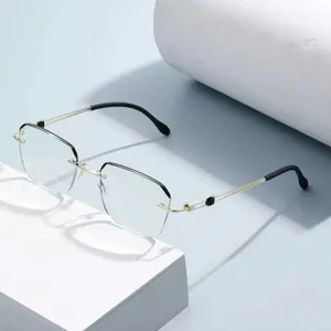 Randlose Anti Blaulicht Lesebrille Ultraleicht Metall Polygon Rahmen Klare Linse Vergrößerungsbrille Für Herren Damen
