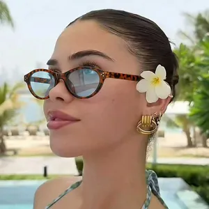 Damen Katzenauge Sonnenbrille Retro Oval PC Rahmen UV400 Schutz Kleiner Rahmen Mode Brille Für Outdoor Reise Autofahren Party