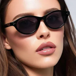 Schwarze Cat-Eye-Sonnenbrille für Damen, trendige kleine ovale Retro-Sonnenbrille, elegant.