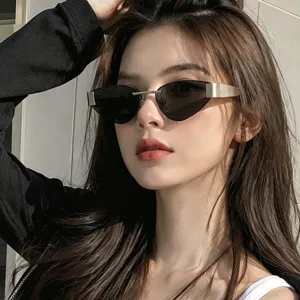 Gafas de Sol Retro sin Marco Triángulo Ojo de Gato de Metal para Mujer Estilo Vintage Lujo Protección UV400 Moda