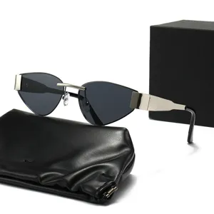Gafas de sol de ojo de gato sin montura para mujer, montura de metal retro con lentes oscuras.