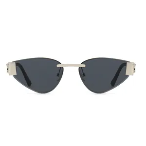 Gafas de sol de metal sin montura chic para mujer, estilo vintage ojo de gato elegante.
