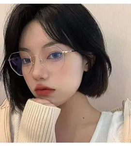 Damen Blaulichtfilter Brille stilvoller polygonaler Metallrahmen klare Gläser Alltagsaccessoire