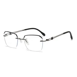 Herren Business Randlose Blaulichtfilter Lesebrille Vintage Metallrahmen HD-Brille Für Senioren Stilvolle Gold Gunmetal Brille