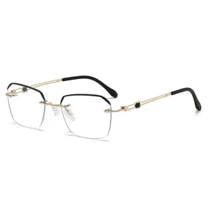 Herren Luxus Business rimlose Lesebrille Blaulichtfilter Metallrahmen modische Brille