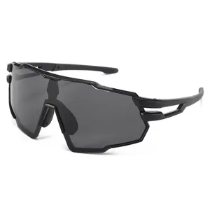 Lunettes de soleil de sport noires pour cyclisme outdoor, coupe-vent et protection UV.