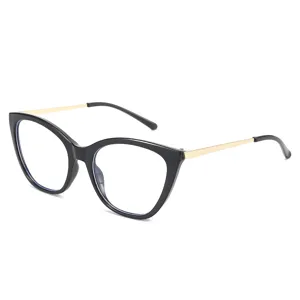Vintage Katzenauge Blaulichtfilter Brille schwarzer Rahmen Metall Bügel Damen Mode