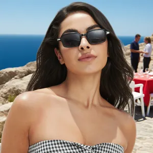 Fashion narrow square sunglasses for women, black versatile sun glasses, chic eyewear.