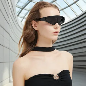 Futuristische Schild-Sonnenbrille für Damen und Herren, stylische schwarze Designer-Brille.
