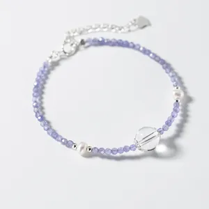 925 Sterling Zilver Tansaniet Wit Kristal Kunstparel Armband Vrouwen Exquise Minimalistisch Verstelbare Sieraden