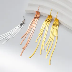 925 Sterling Silver Tassel Snake Chain Drop Stud Earrings Minimalist Elegant Long Dangle Earrings for Women Jewelry