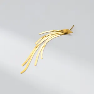 Detail view of the minimalist multi-strand herringbone chain tassel earring in sterling silver.