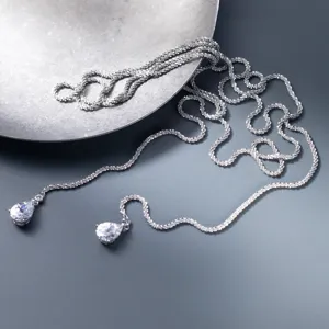 Elegant S925 Sterling Silver Waterdrop Double Layer Necklace Rhinestone Inlaid Gypsophila Chain Choker For Women Dainty Jewelry