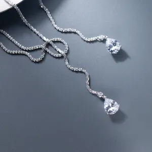 Elegant S925 silver pear-cut cubic zirconia Y-shaped double layer starry sky necklace jewelry