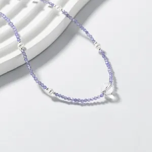 Collana in Argento Sterling 925 con Tanzanite Viola Cristallo Bianco Perla Artificiale per Donna Gioielli Semplici a Catenina