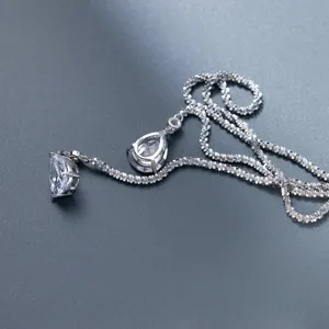 S925 silver double layer sparkling zirconia teardrop pendant necklace dainty minimalist jewelry detail