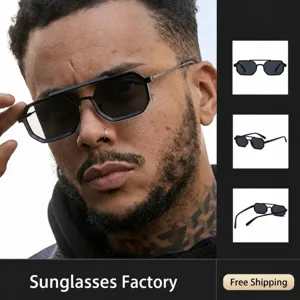 Herren Trendy Quadratisch Polygon Doppelbrücke Sonnenbrille PC Rahmen UV400 Mode Hip Hop Streetwear Sonnenbrille