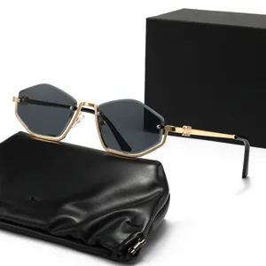 Fashion designer geometric half-frame sunglasses with luxury metal temples for women.