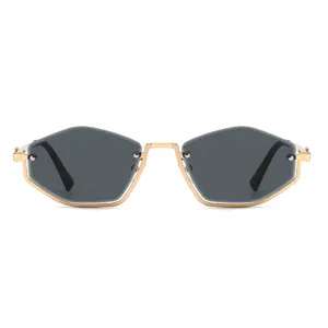 Stylish polygon metal frame sunglasses for women, fashion gold half frame sun glasses main