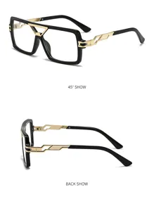 Modische quadratische Flachglas Brille mit Doppelsteg und hohlen Metallbuegeln.