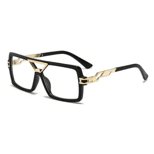 Große quadratische Blaulichtfilter Brille für Damen und Herren, modische Metallgestell Brille.