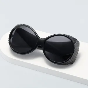 Retro oversized oval sunglasses with side shields for women fashion black eyewear main view
