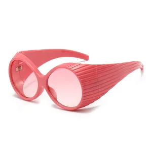 Pink oversized retro oval quirky sunglasses with side shields, fashion street style eyewear.