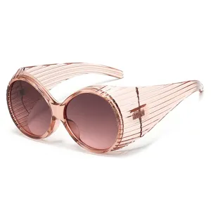 Vintage Oversized Oval Sunglasses for Women Fashion Side Shield Trendy Pink Eyewear