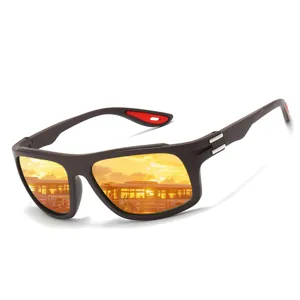 Men's sports sunglasses with colorful reflective lenses and stylish dark frame for outdoor.