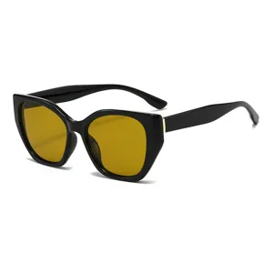 Gafas de sol vintage extragrandes para hombre, montura negra gruesa clásica con lentes amarillas.