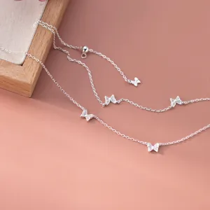 Exquisite S925 Sterling Silver Multi Butterfly Necklace Sparkling Zirconia Choker Detail View