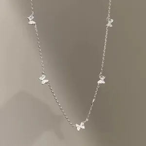 925 Sterling Silver Butterfly Necklace For Women Elegant Rhinestone Animal Pendant Choker Fashion Jewelry Anniversary Gift