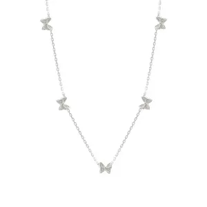 S925 Sterling Silver Multi Butterfly Pendant Necklace Sparkling Cubic Zirconia Chain Jewelry