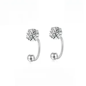 S925 Silber Glänzende Zirkon Gebogene Ohrringe Minimalistisch Schick Damenschmuck