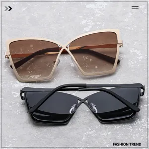 Detailansicht von Damen Oversize Metallrahmen Brille mit einzigartiger geometrischer Schmetterling.
