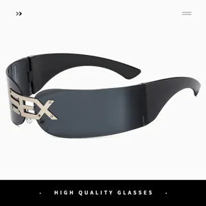 Futuristische Cyberpunk rahmenlose Sonnenbrille mit Metallbuchstaben fuer Damen und Herren