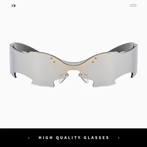 Cyberpunk futuristic hip hop silver mirrored frameless bat wing sunglasses for men and women.