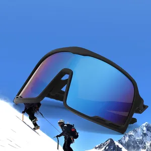 Outdoor Sport Radfahren Sonnenbrille mit großer einteiliger blauer reflektierender Schild-Linse Herren Damen.