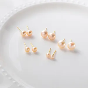 Elegant small pearl stud earrings in various sizes with premium S925 silver pins.