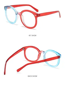 Blue light blocking glasses frame large round red blue color block optical eyewear women
