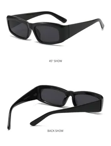 Retro black rectangular sunglasses, Y2K fashion street style eyewear with dark UV400 lenses.