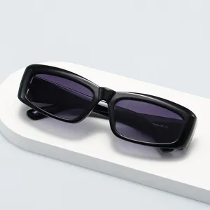 Trendy black thick frame square sunglasses for women and men, retro UV protection eyewear.