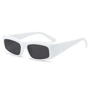 Chic white frame rectangular sunglasses for women and men, trendy retro street style eyewear.