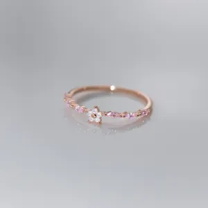 Exquisite S925 sterling silver rose gold pink cz opal flower ring sweet fashion jewelry detail