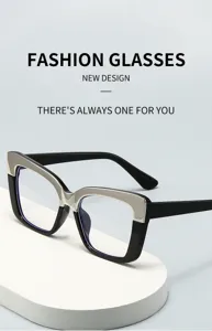 Modische kontrastfarbene große Blaulichtfilter Brille für Damen schwarzer stilvoller Rahmen.