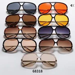 Vintage double bridge pilot sunglasses showcasing various trendy gradient lens color options.