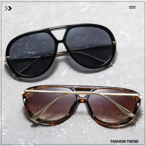 Retro double bridge aviator sunglasses, large frame vintage sun glasses for women street style.