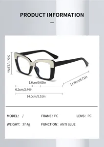 Grosse Blaulichtfilter Damen Brille, stilvolle Oversize Metall Block Optik Brille.