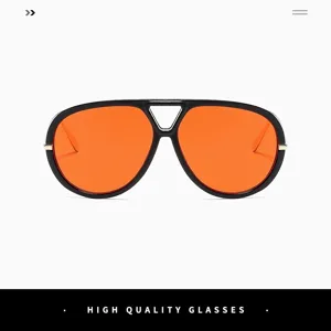 Retro double bridge aviator sunglasses with vibrant orange lenses for women street fashion.