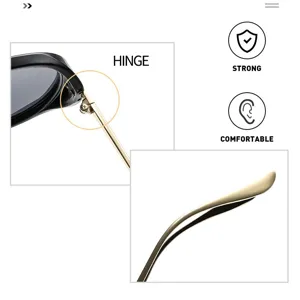 Detail view of vintage retro pilot sunglasses featuring strong durable hinges and comfortable temple tips.